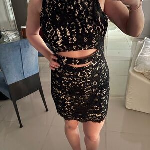 NBD Black Lace Cutout Mini Dress with Nude Underlay